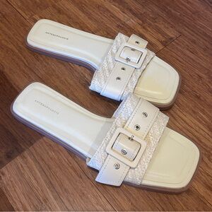 Anthropologie Cream Buckle Slide Sandals